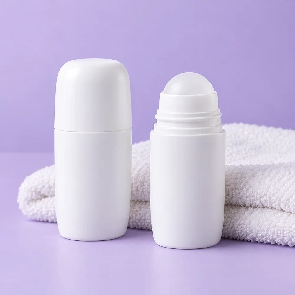 Déodorant à bille sur un fond lavande