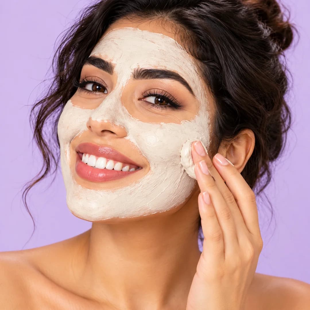 Notre modèle porte un masque de soin sur le visage