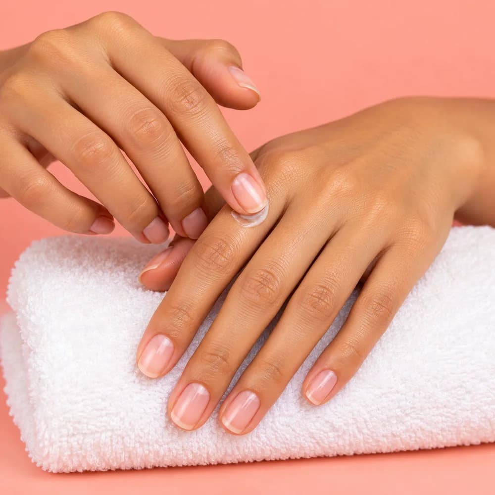 Mains de notre modèle aux ongles naturels soignés