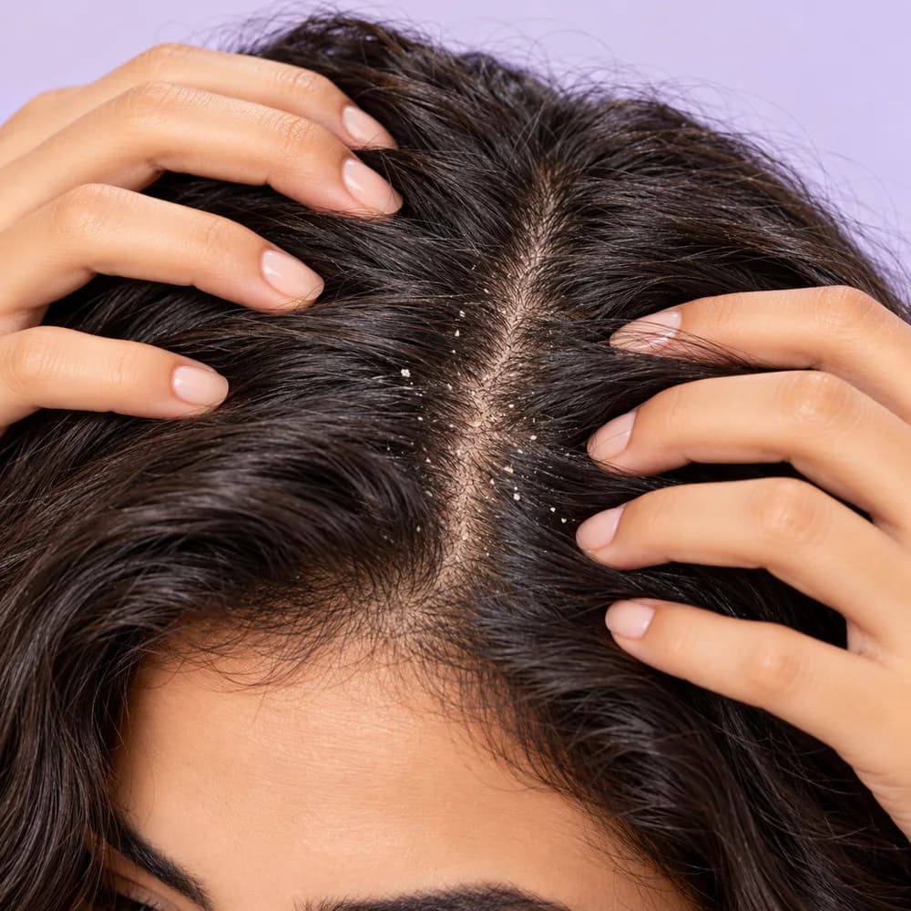 Gros plan sur la raie des cheveux et le cuir chevelu