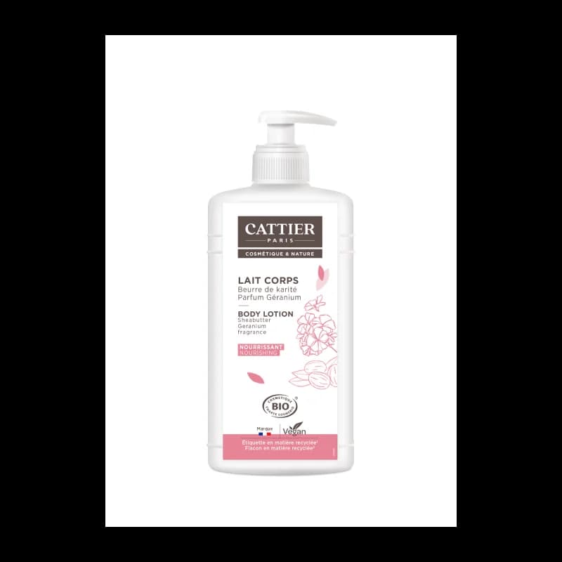 CATTIER Lait corps nourrissant beurre de karité géranium bio flacon pompe 500ml