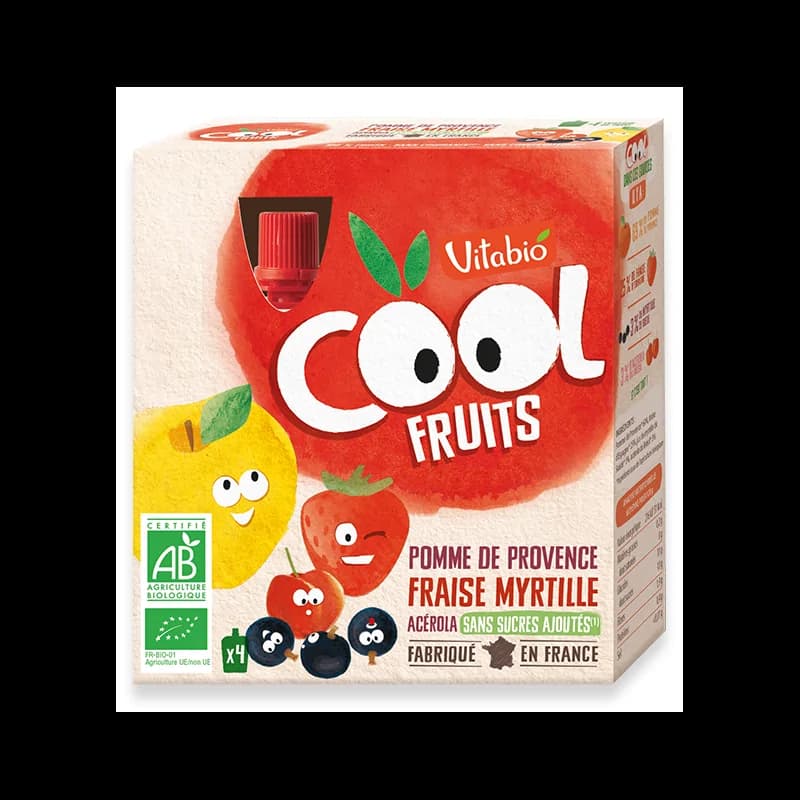 VITABIO POMME FRAISE MYRTILLE ACEROLA 4 X 90 G