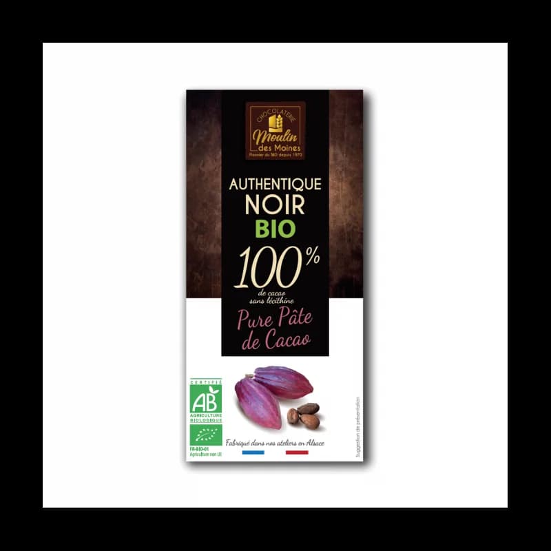 MOULIN DES MOINES TABLETTE DE CHOCOLAT 100% CACAO 100G