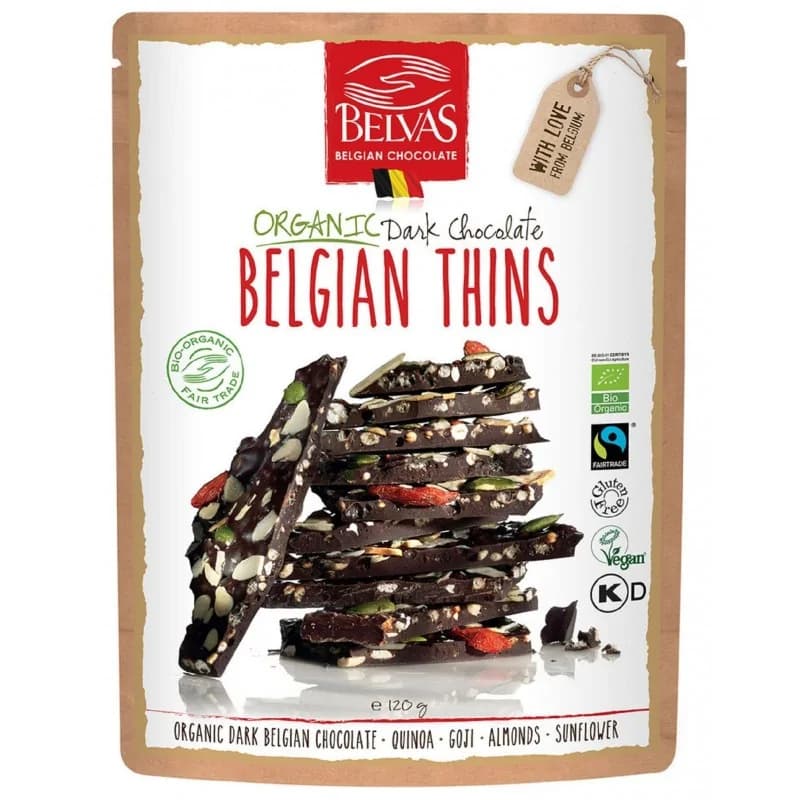 BELVAS  CHOCOLAT NOIR CASSE 120 G (Quinoa, goji, amande, les nibs cacao et graines de courge et tournesol)