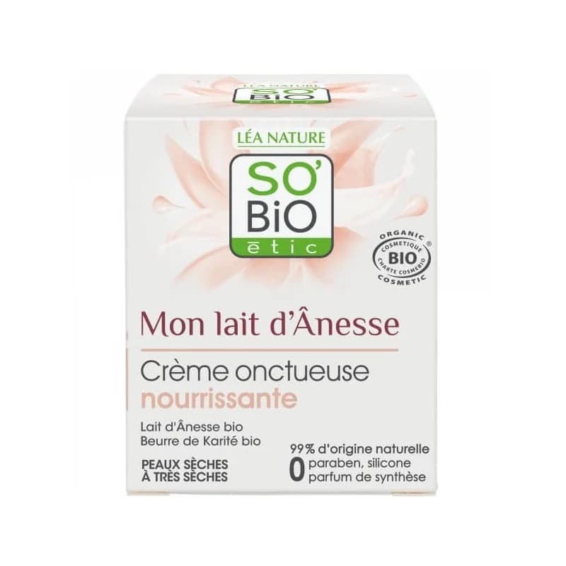 So Bio CRÈME ONCTUEUSE NOURRISSANTE - POUR LES PEAUX SÈCHES ET TRÈS SÈCHES au lait d'anesse