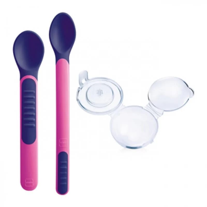 MAM 2 CUILLÈRES THERMO SENSIBLES + ÉTUI COULEUR VIOLETTE 6+ MOIS