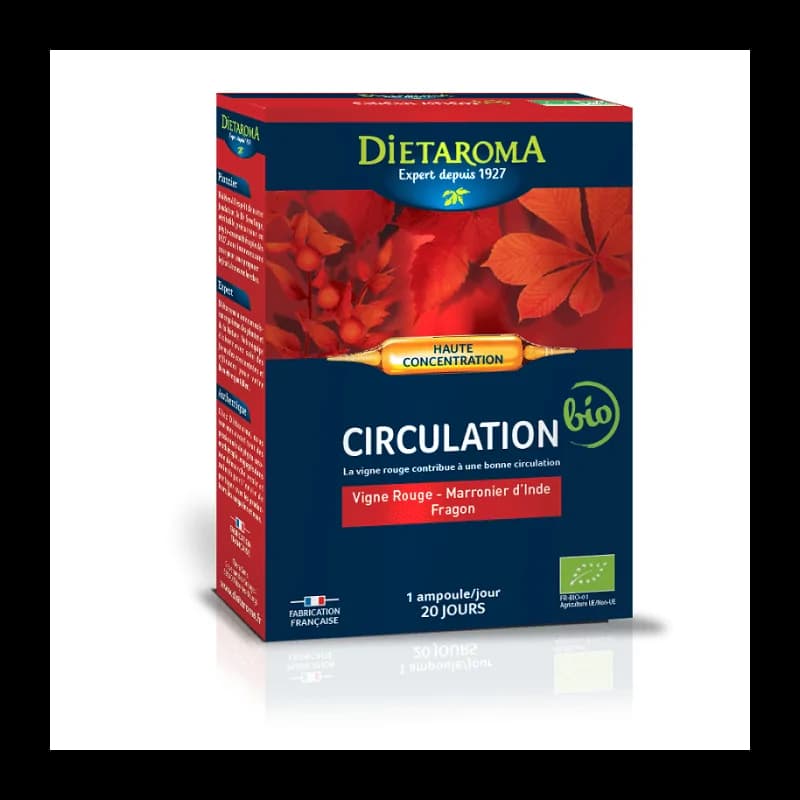 Dietaroma CIRCULATION* Vigne rouge, marronnier d'Inde, fragon bio 20 ampoules