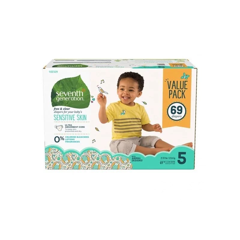 SEVENTH GENERATION  Couches bébé  Pure et simple, 3 pack, Stage 5, 69 Unites.