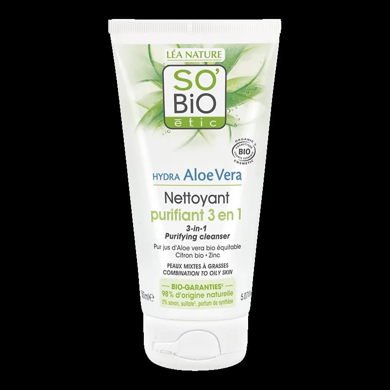 SO'BIO GEL NETTOYANT PURIFIANT 3 EN 1 "HYDRA ALOE VERA" 150 ML