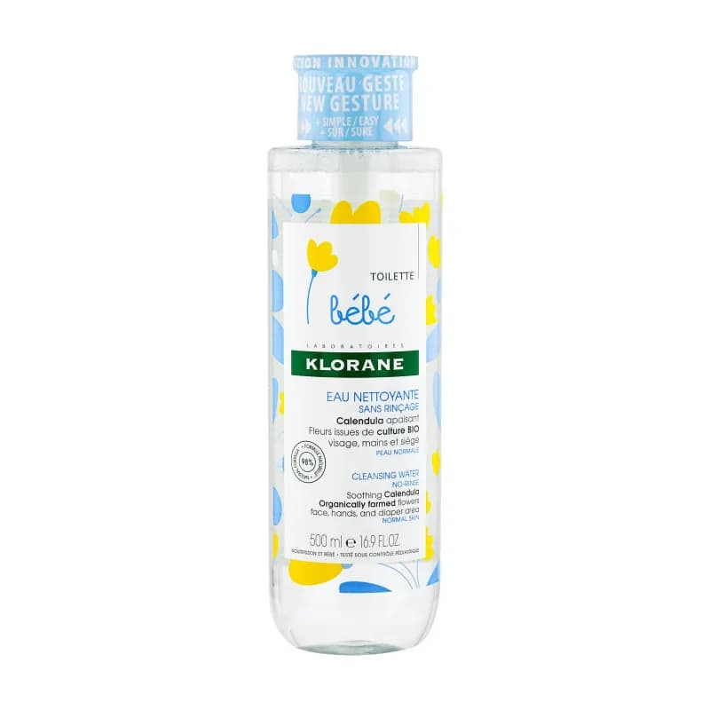 Klorane - Eau nettoyante sans rinçage au Calendula apaisant - Bébé - Peau normale 400 ml