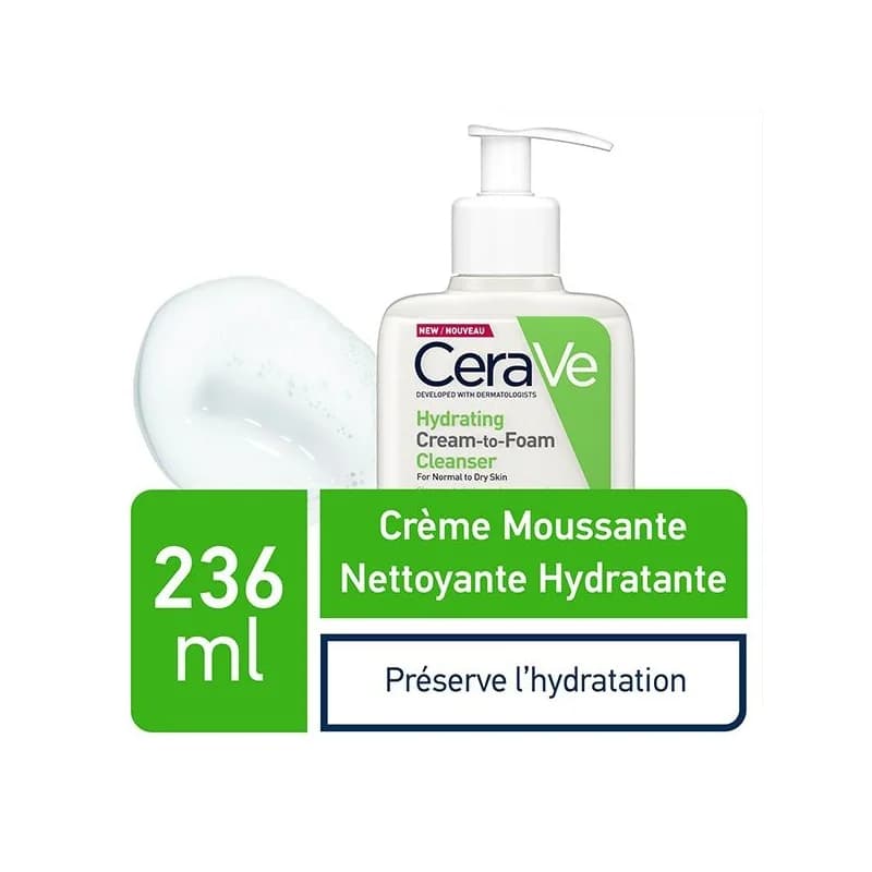 CERAVE CREME MOUSSANTE NETTOYANTE HYDRATANTE PEAUX  SECHES 236ML