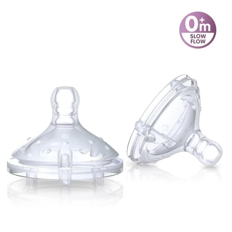 NUBY Lot de 2 tétines en Silicone pour biberons à col large anti-colique +0m  ID0015