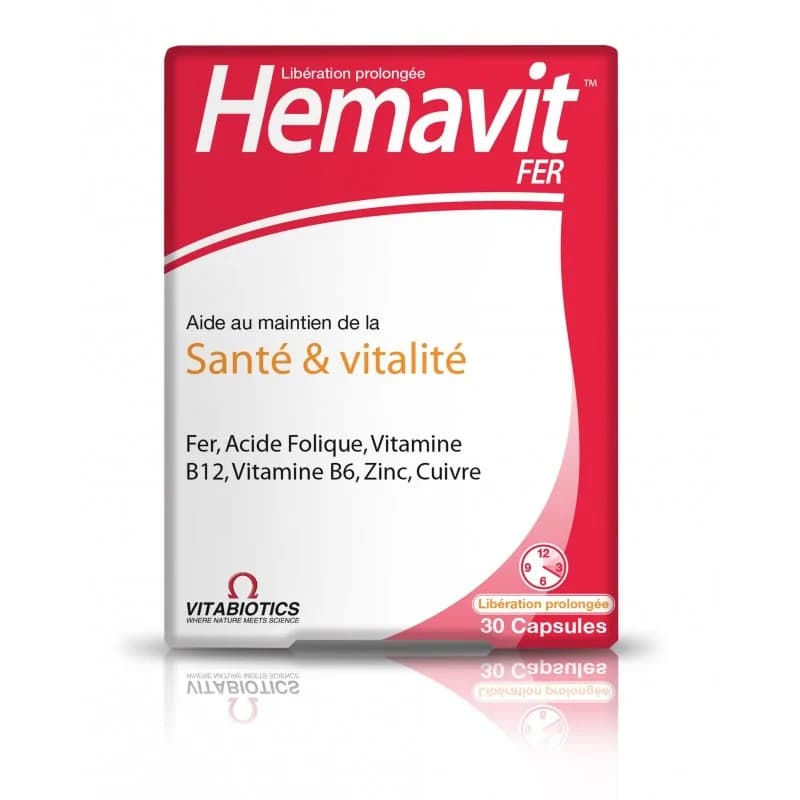 Vitabiotics  Hemavit Fer Santé et Vitalité 30 capsules