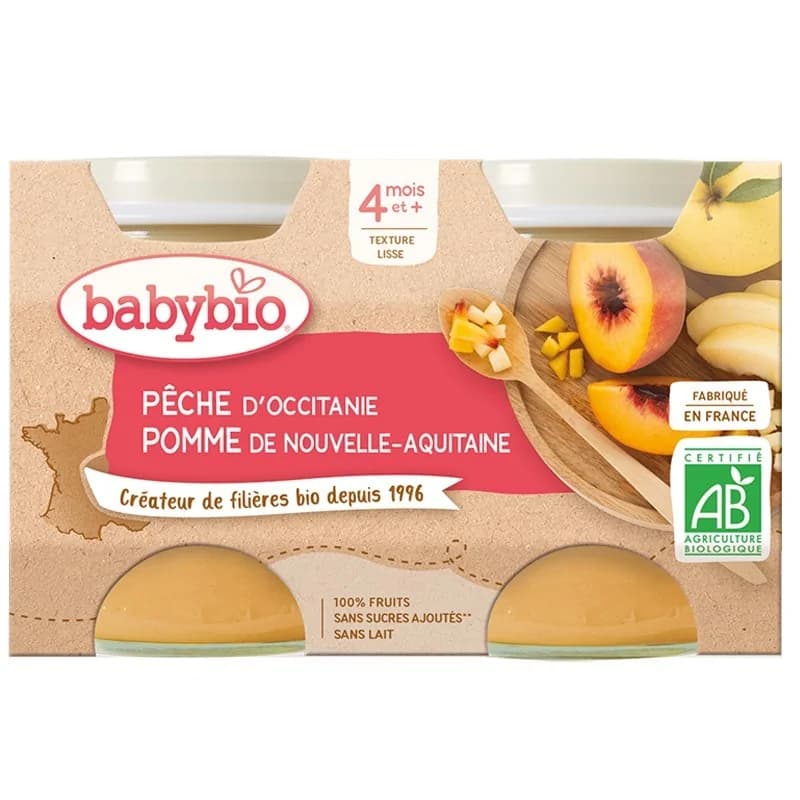 BABYBIO Pêche d'Occitanie Pomme de Nouvelle-Aquitaine 2X130G