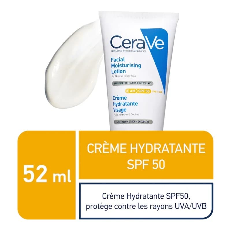 CeraVe Crème Hydratante Visage SPF50 Peaux Normales À Sèches  40ml