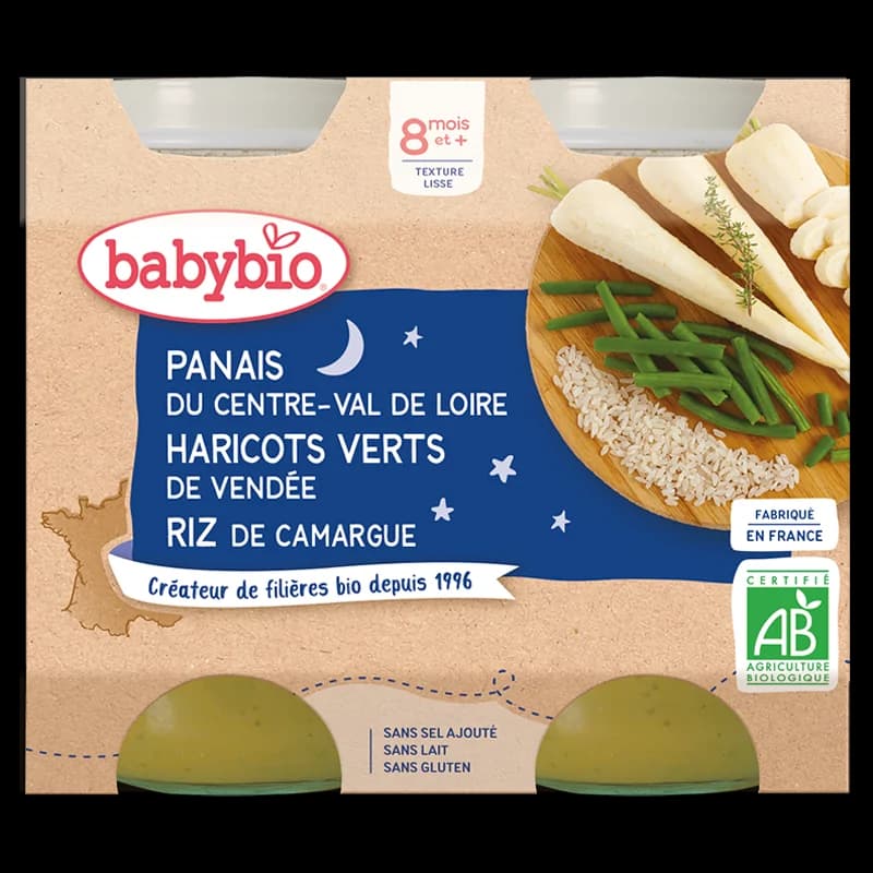 Babybio Panais de Centre-Val de Loire Haricots Verts de Vendée Riz de Camargue 2x200G