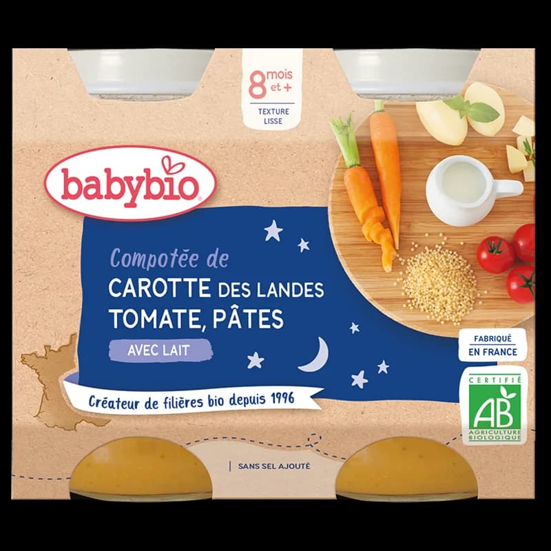 Babybio Compotée de Carotte des Landes Tomate Pâtes 2x200g