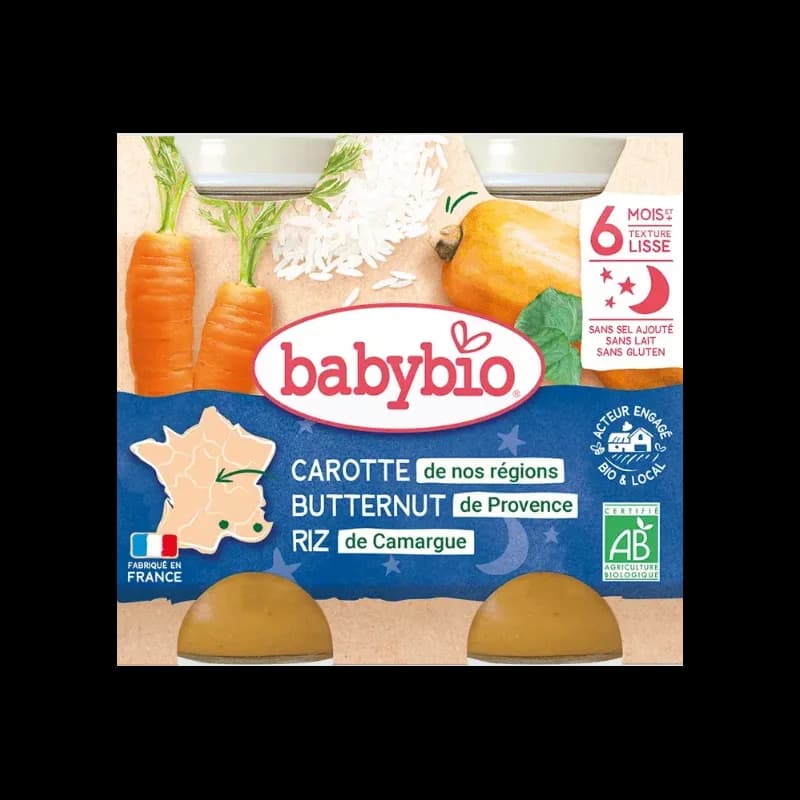 Babybio Carotte des Landes Courge Butternut & Riz de Camargue 2x200g