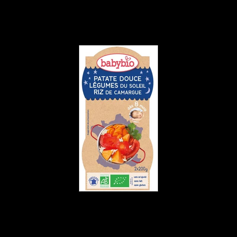 Babybio Bol Patate Douce Légumes du Soleil Riz de Camargue 2X220G