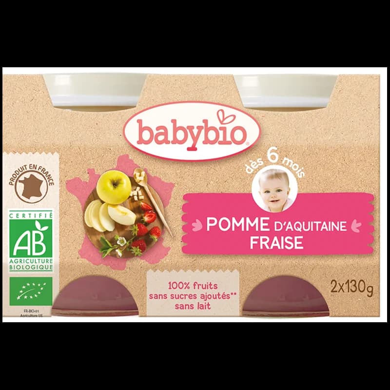 Babybio Pomme d’Aquitaine & Fraise 2X130G