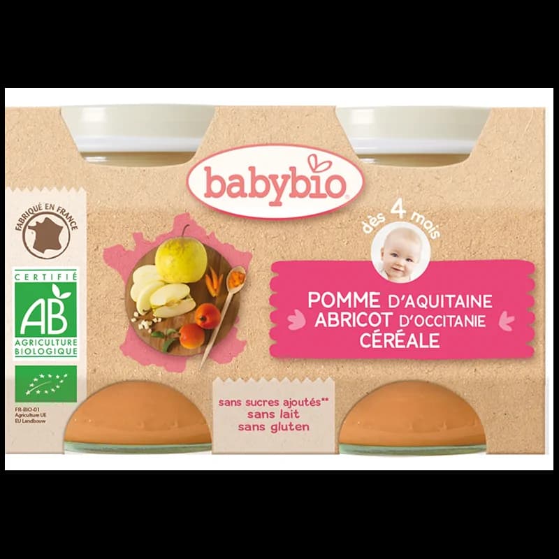 Babybio Pomme d’Aquitaine Abricot d’Occitanie Céréale 2X130G