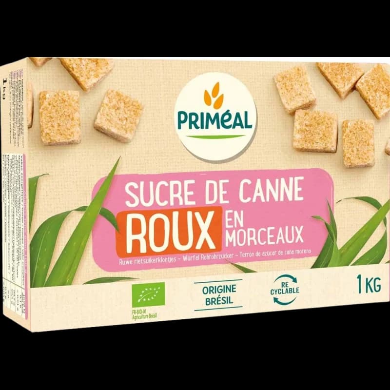 PRIMEAL SUCRE DE CANNE ROUX EN MORCEAUX 1 KG