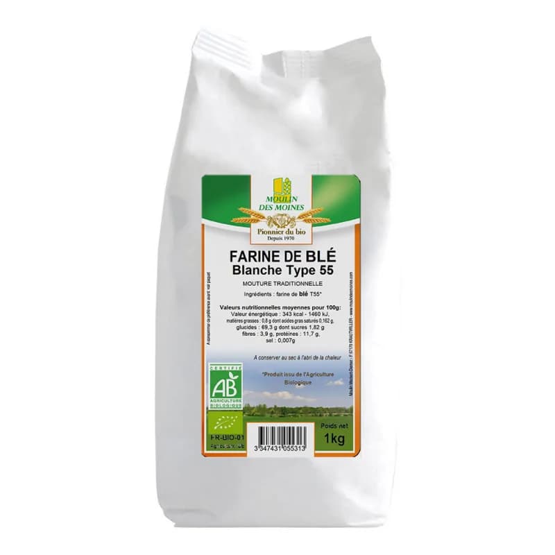 MOULIN DES MOINES FARINE DE BLE PATISSIERE T55 1KG