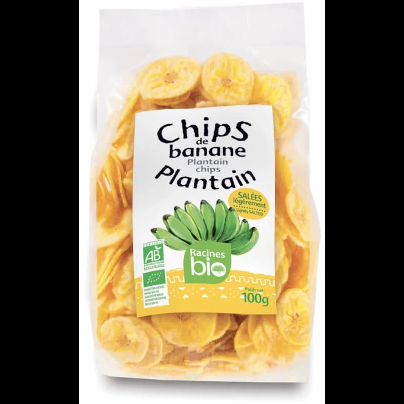 RACINES BIO CHIPS DE BANANE PLANTAIN SALEES 100G