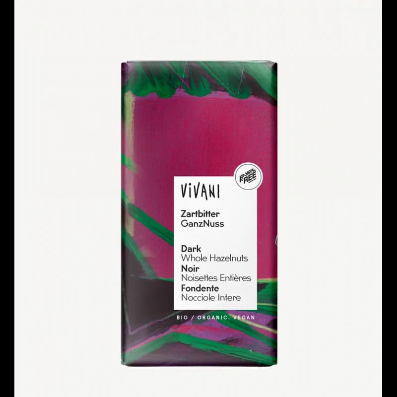 VIVANI TABLETTE DE CHOCOLAT NOIR AVEC NOISETTES ENTIERES 100G