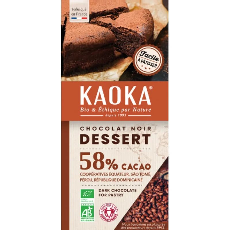 KAOKA DESSERT TABLETTE  CHOCOLAT NOIR 58% CACAO 200G