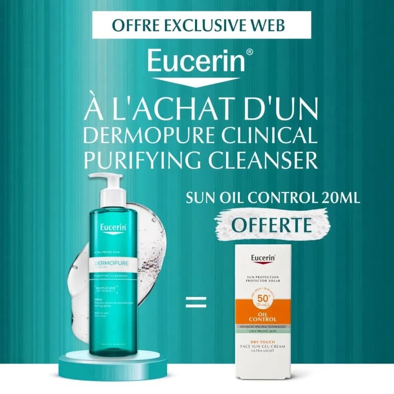 Eucerin DERMOPURE CLEANSING Gel 200ml Achete + Oil control toucher sec 20ML Offert