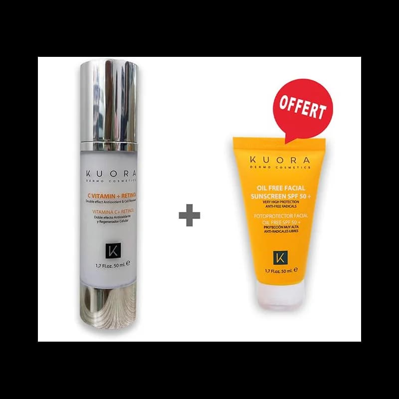 KUORA PACK Serum global vitamine C+retinol + ecran oil free spf50+
