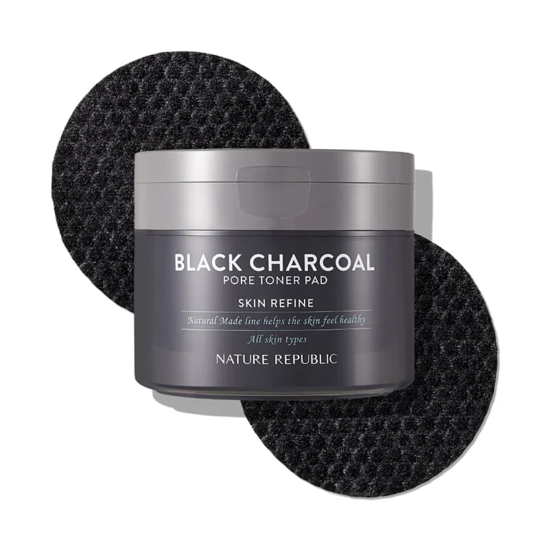 NATURE REPUBLIC Toner Visage Purifiant Détox NATURAL MADE Black Charcoal Pore Toner Pad