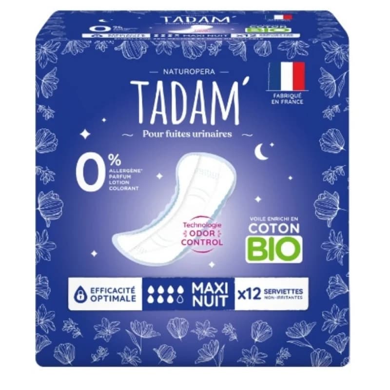 TADAM' SERVIETTES ECOLOGIQUES FUITES URINAIRES NUIT 12U