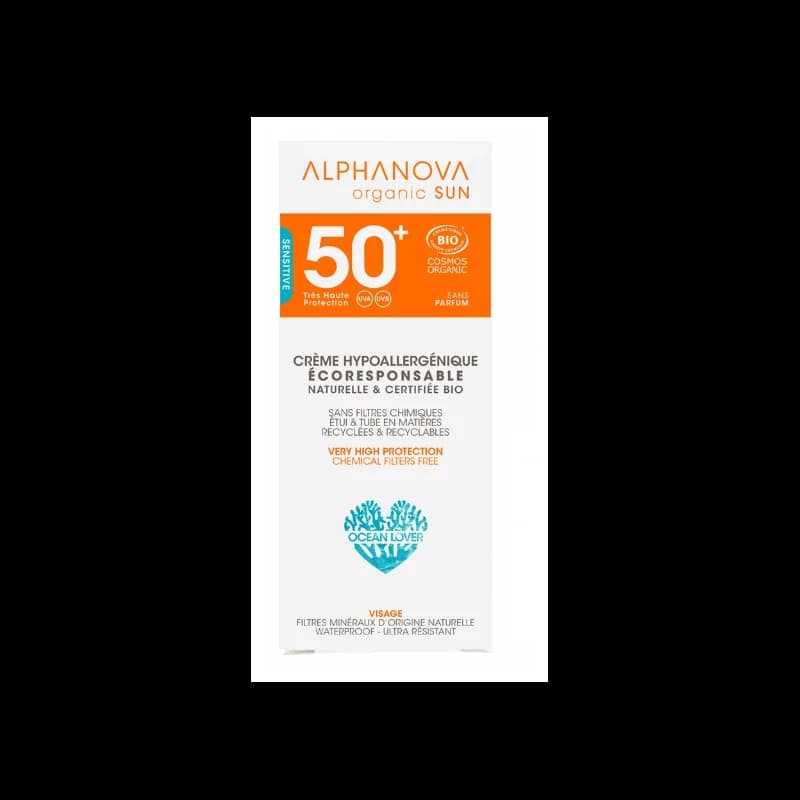 ALPHANOVA Crème solaire certifiée bio hypoallergénique visage SPF 50+ sensitive