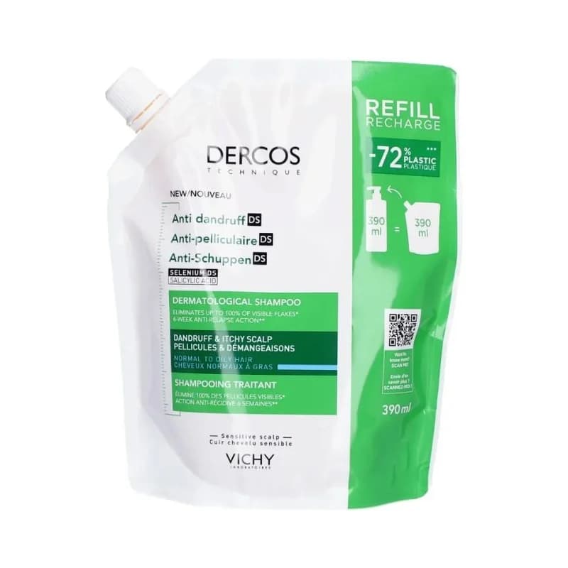 VICHY DERCOS ANTI PELLICULAIRE SHAMPOING CHEVEUX GRAS RECHARGE 390 ML