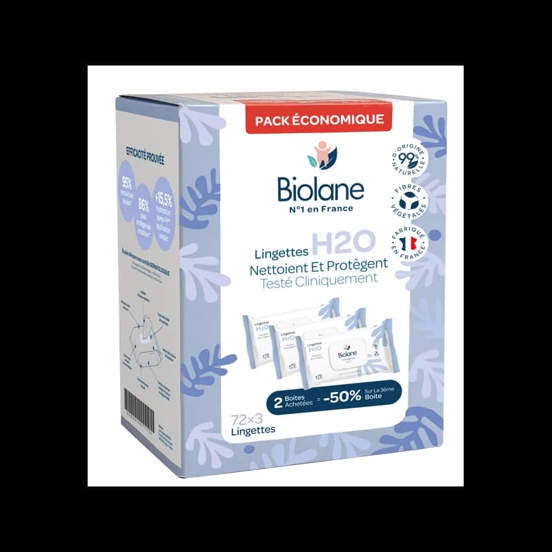 BIOLANE LINGETTES H2O PACK ECONOMIQUE 72*3 LINGETTES