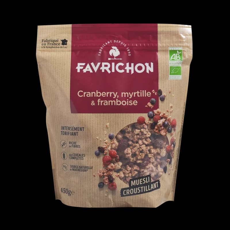 Favrichon CRUNCHY MUESLI CRANBERRY MYRTILLE & FRAMBOISE 450G
