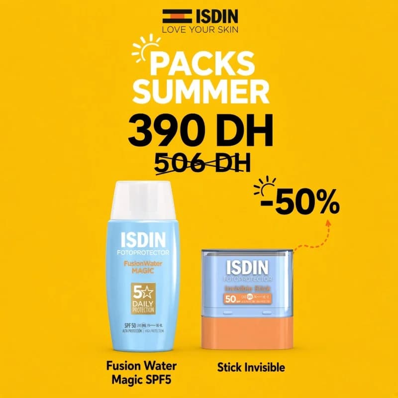 ISDIN FOTOPROTECTOR FUSION WATER MAGIC 50 ML ACHETE + ISDIN FOTOPROTECTEUR INVISIBLE STICK SPF50 10G OFFERT
