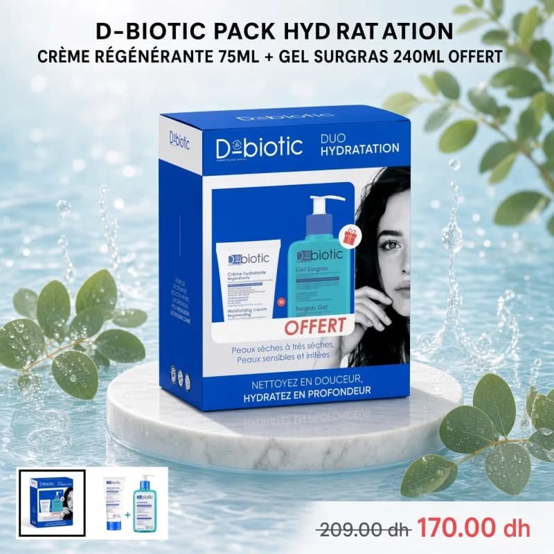 D-BIOTIC Crème hydratante régénérante 75 ml ACHETE + D-BIOTIC Gel surgras 240 ml OFFERT