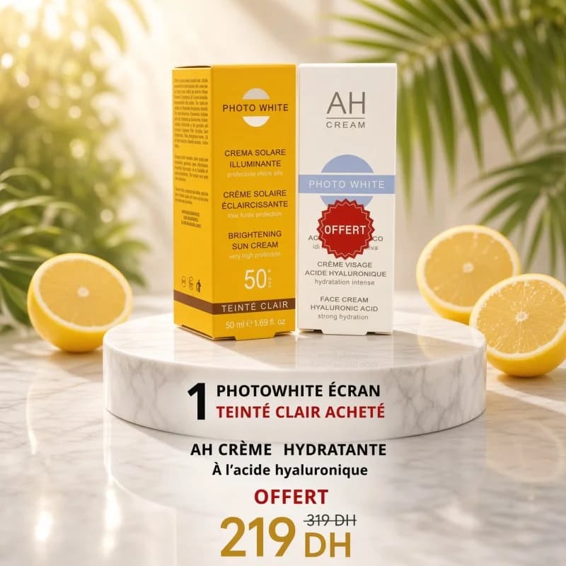 PHOTOWHITE CRÈME SOLAIRE TEINTÉE CLAIRE  SPF 50+ 50ML ACHETE + PhotoWhite Crème AH à l’Acide Hyaluronique – 50ml OFFERT