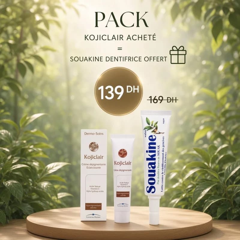 DERMO SOINS KOJICLAIR CREME ÉCLAIRCISSANTE 30ML ACHETE + Souakine DENTIFRICE OFFERT